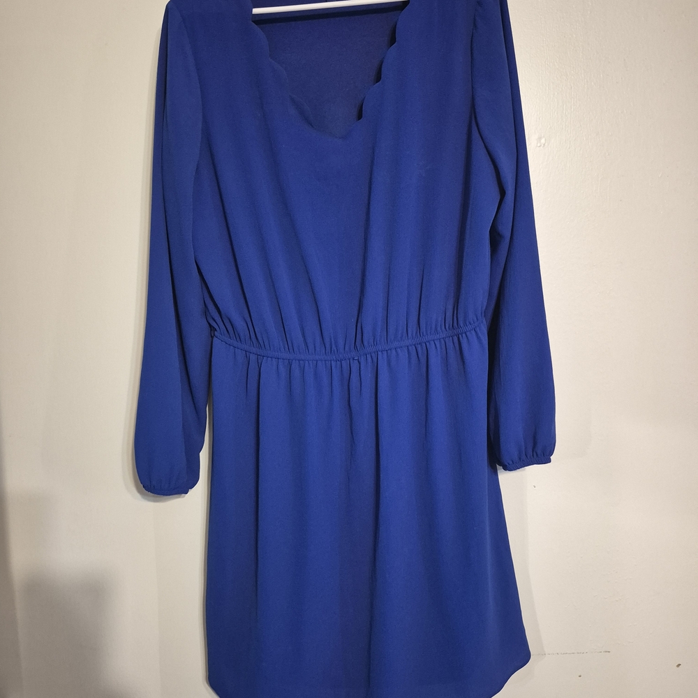 Apt. 9 Royal Blue Long-Sleeve Scallop Neck Dress